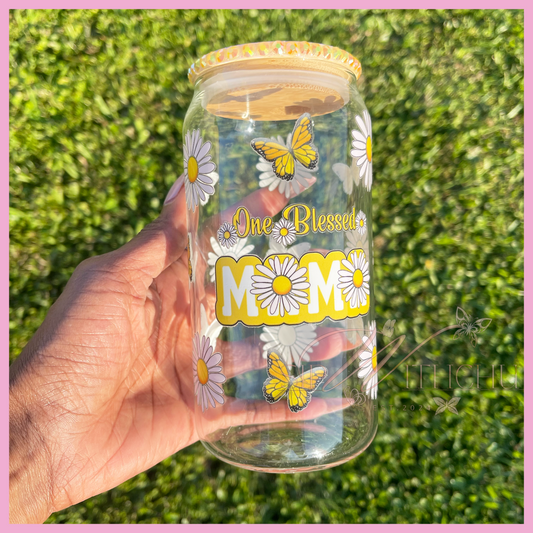 One Blessed Mama Glass Can
